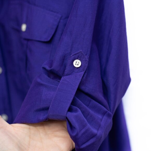 Ralph Lauren Shirt Women’s 1X Purple Cotton Silk Button Up Blouse Preppy Classic - Picture 6 of 7